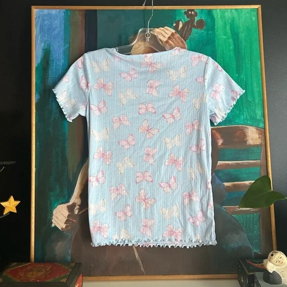 George Light Blue Top with Pink Butterfly Print Girls XL (14-16) - Picture 12 of 12